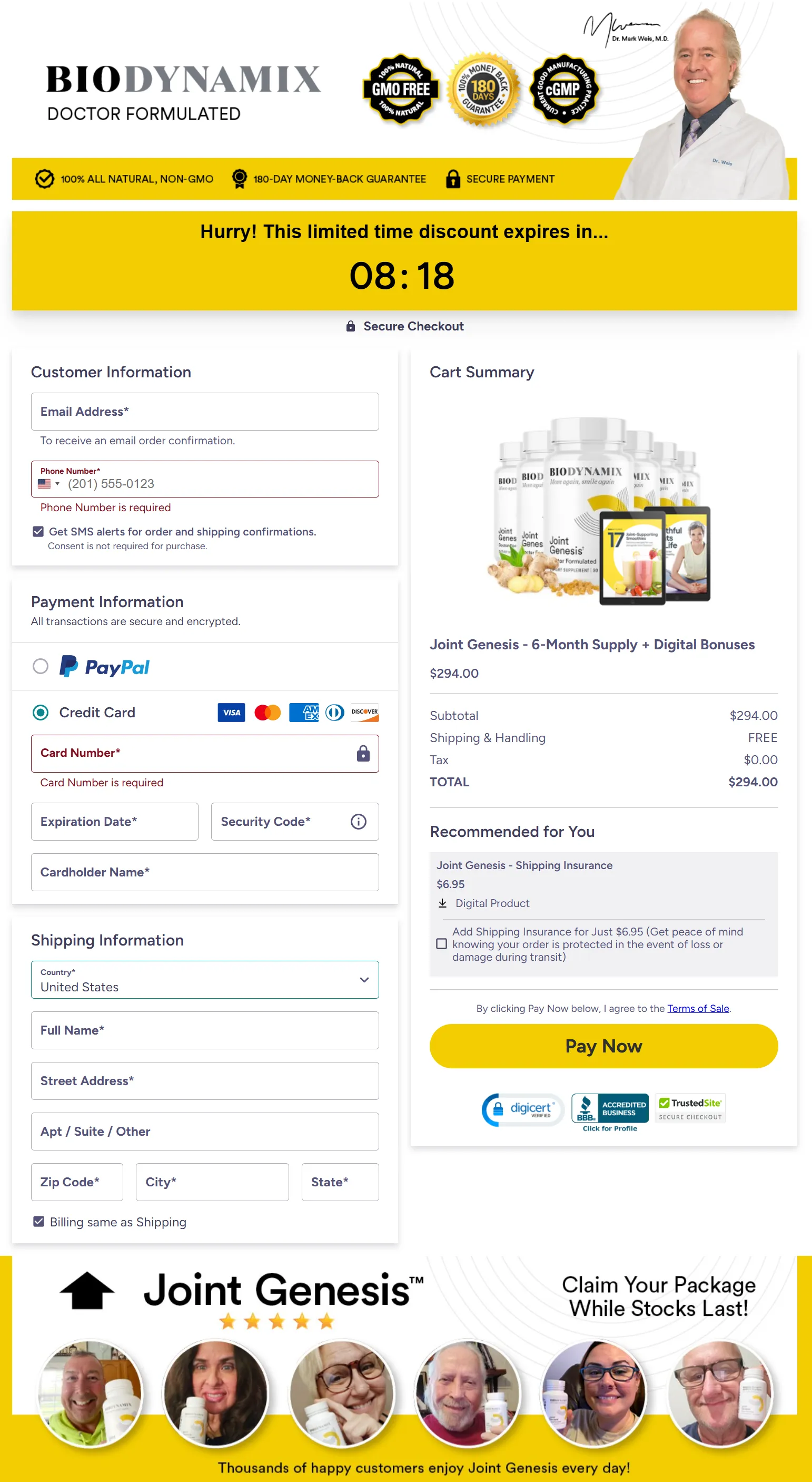 Joint Genesis checkout page